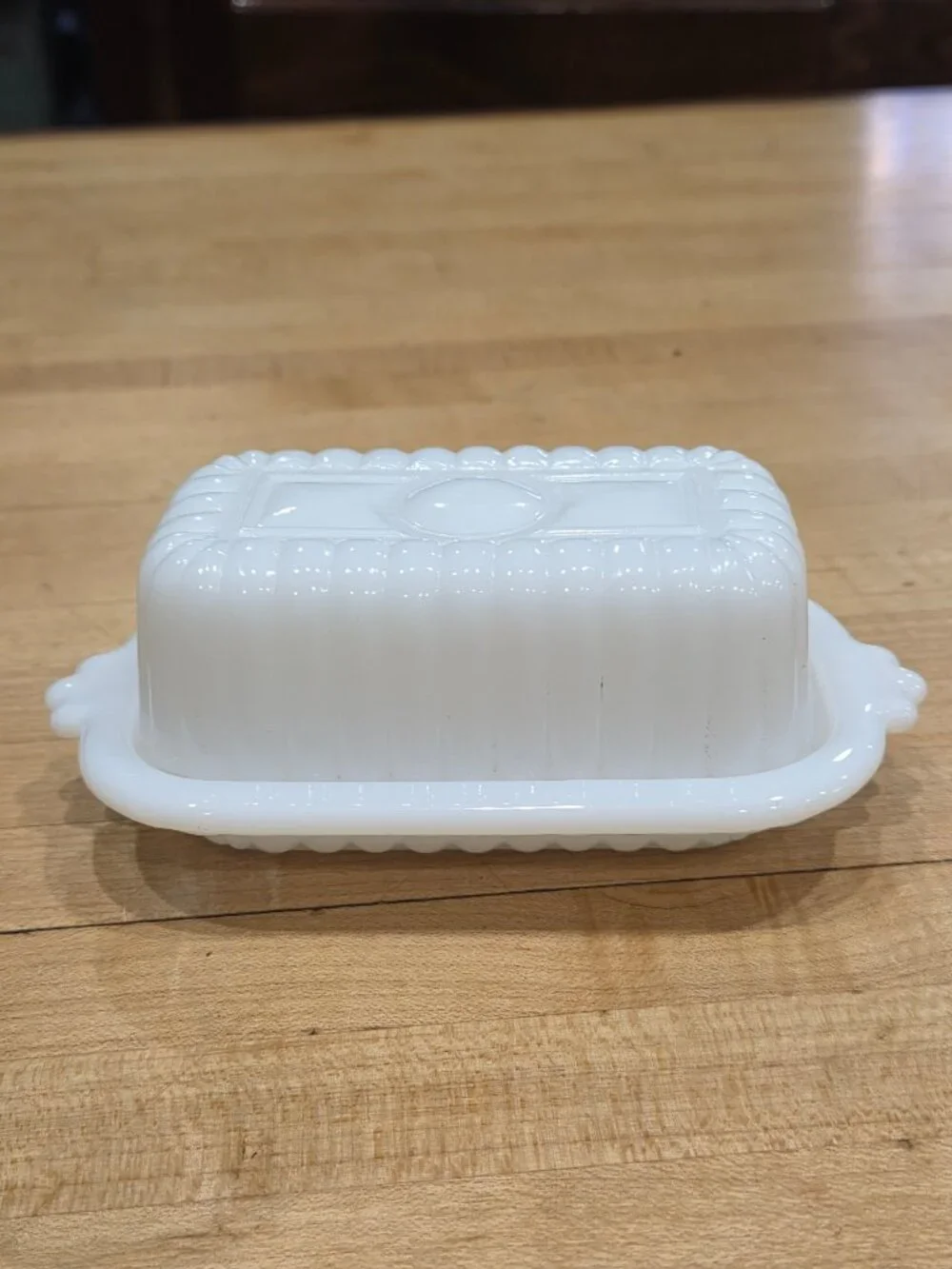 Vintage Westmoreland Old Quilt White Milk Glass Covered Butter Dish